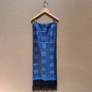 Blue Patterned Scarf with Fringe